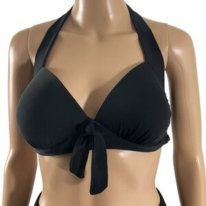 Ryan Dyan Black Halter Bikini Top size 12 Tie Neck & Back Padded Swimwear